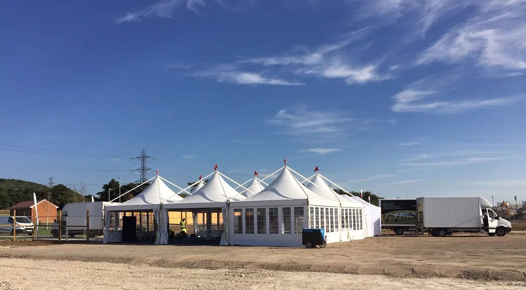 Pagoda marquees erected for a village festival